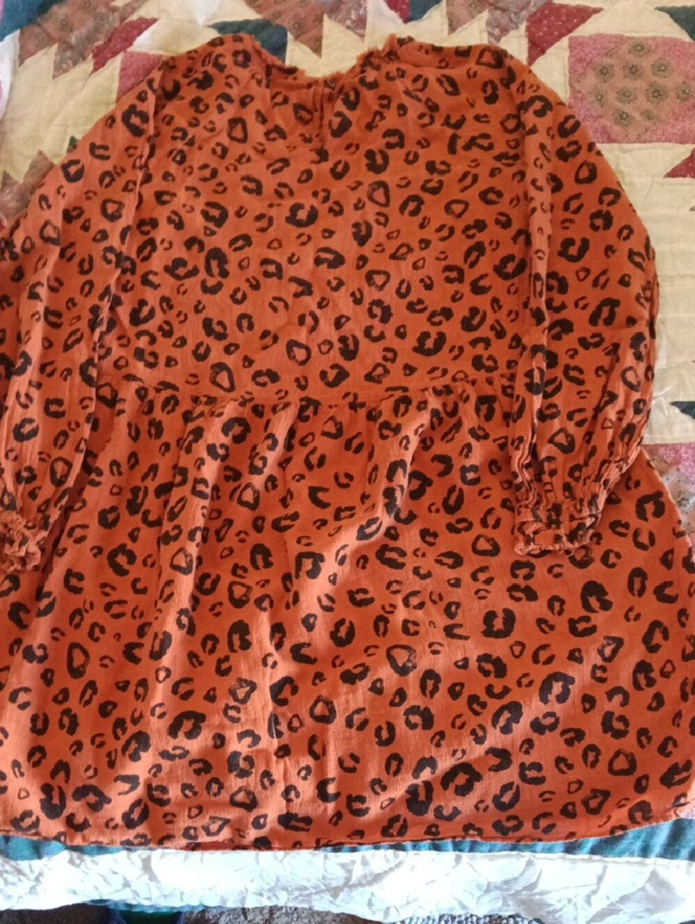 Source Unknown Rust Orange Leopard Print Long Sleeve Dress - Picture 7 of 7